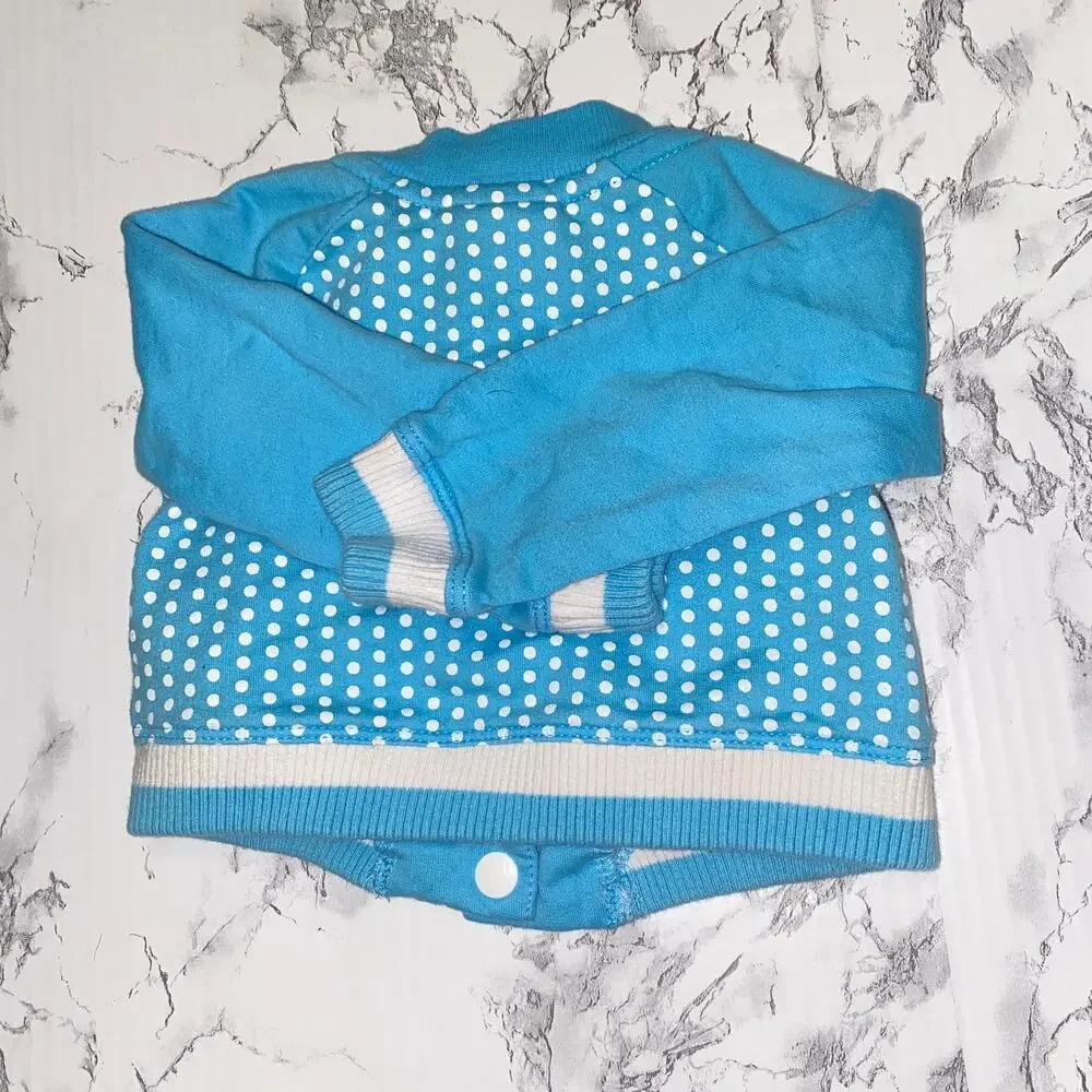 Nike Girls Blue Pink Polka Dot Snap Button Bomber Jacket Lightweight 6-9 Months
